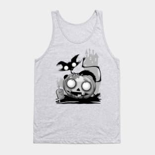 Cat, Pumpkin and Spider Halloween Funny and Spooky Characters Tank Top